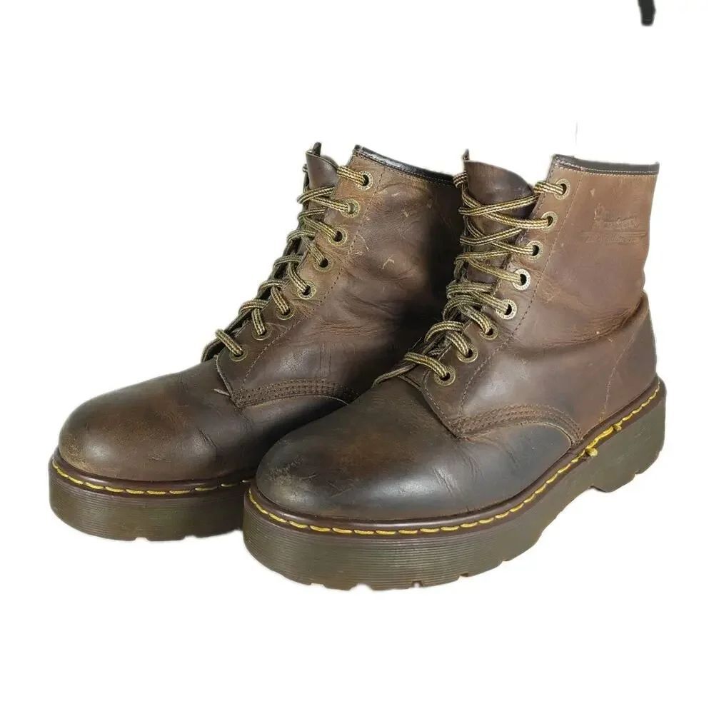 Dr.Martens Vtg 90’s RARE M11 L12 UK10 Brown Leather Chunky Heels Ankle Boots